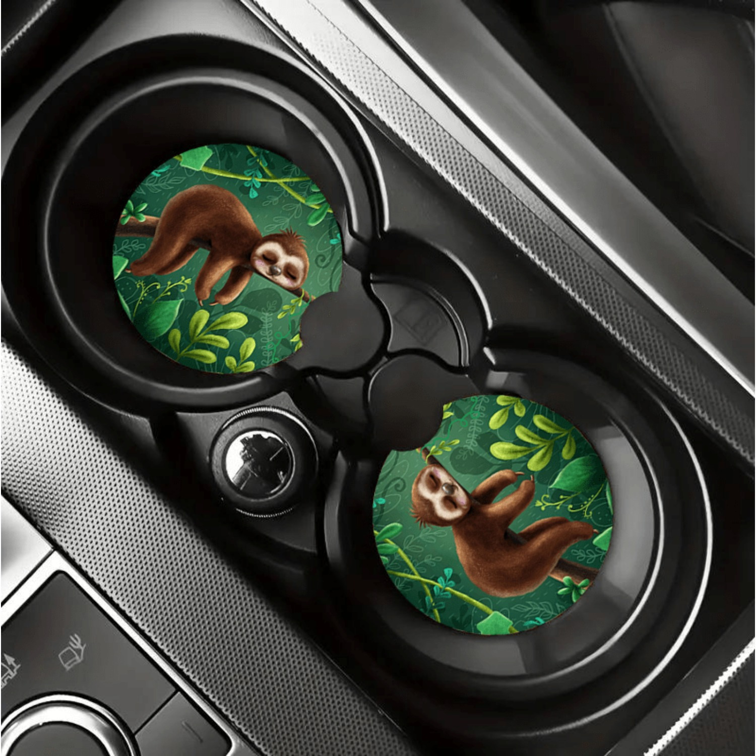 

2pcs Of Cute Sleeping Sloth On Car Coasters With Finger For Easy Removal From Car Cup Holders