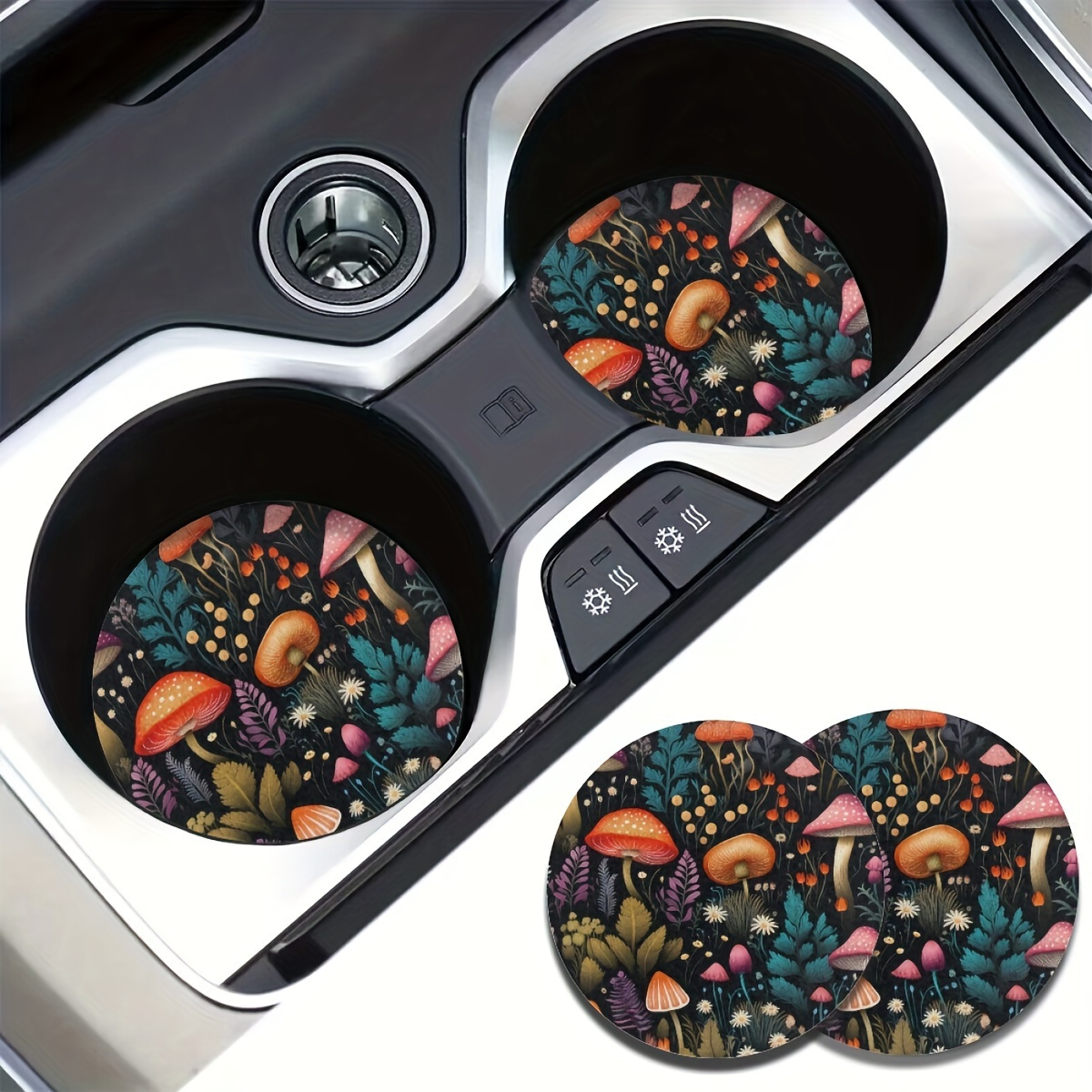 

2 Pcs Mushroom Absorbent Car Cup Coasters - Eva Material, Suitable For Car And Home Desk