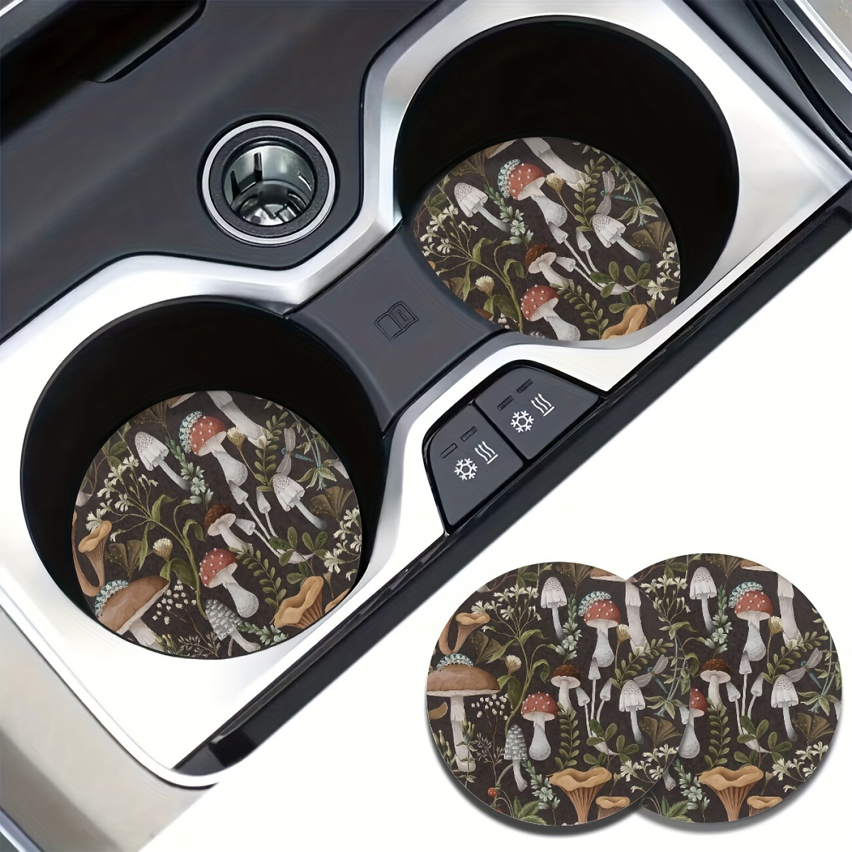 

2-pack Mushroom Design Absorbent Eva Cup Holder Coasters For Car And Home Use - Durable Car Interior Accessories For Men & Women