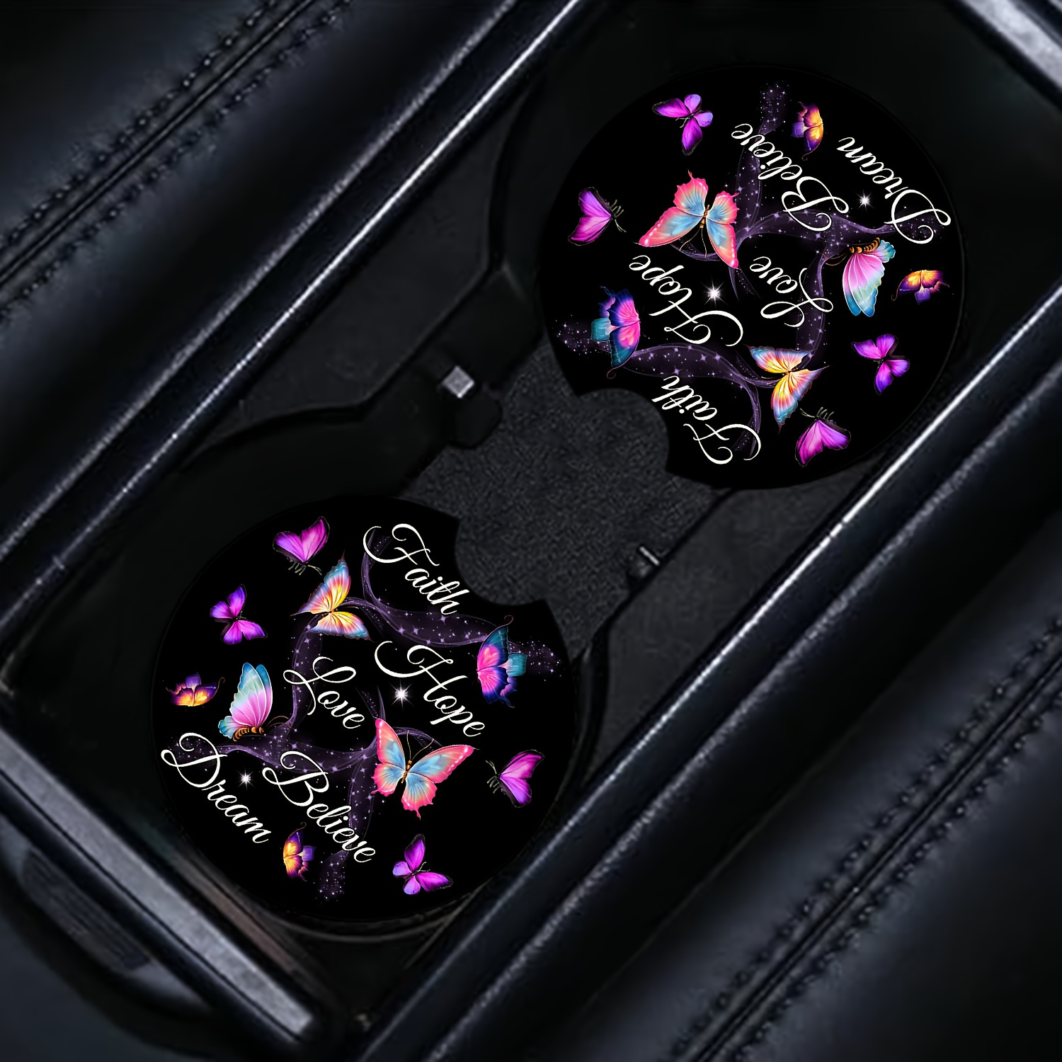 2pcs Design Car Coasters With Easy Lift Finger Notch - Absorbent & Non-slip, Dry Cup Holders