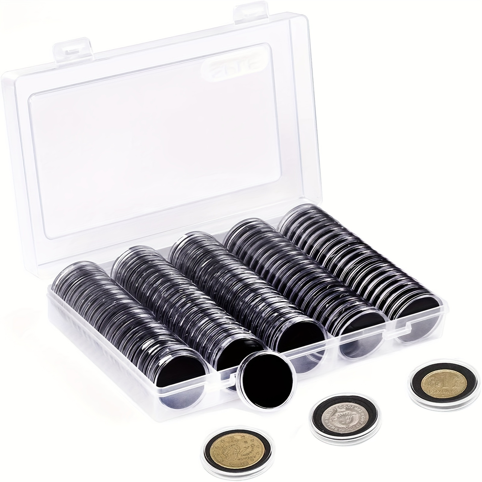 

100pcs Adjustable Coin Protective Cases With Black - Round Storage Box For Commemorative & Collection , Ideal For Enthusiasts, Coin Pouch