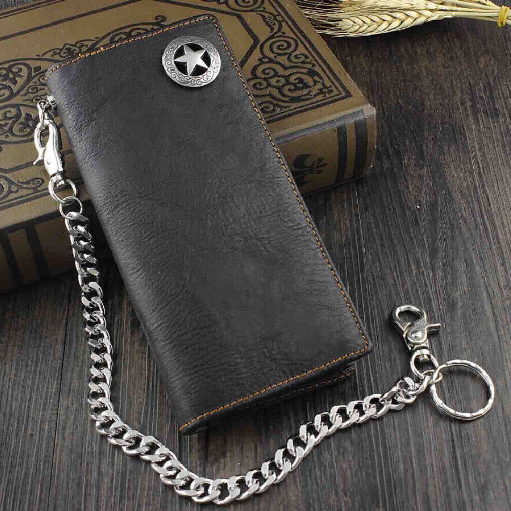 

Biker Rock Star Concho Mens Card Money Leahter Wallet With Safe Pants Chain