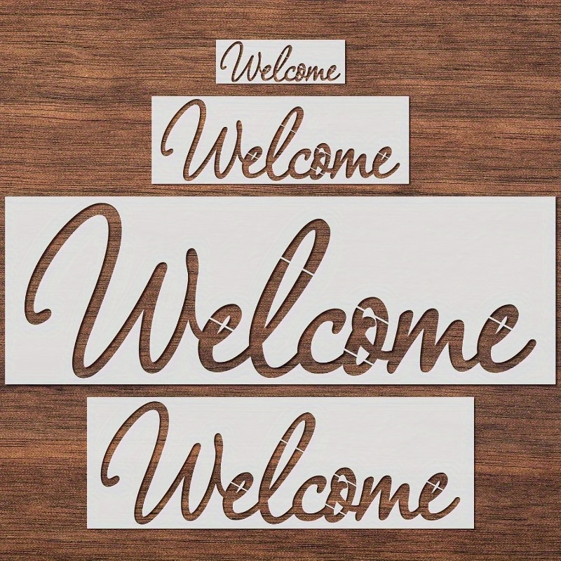 Image of Set Of 4 Reusable Plastic Stencils For Messages, Suitable For Painting On Surfaces Like Wood, Fabric, Rocks, And