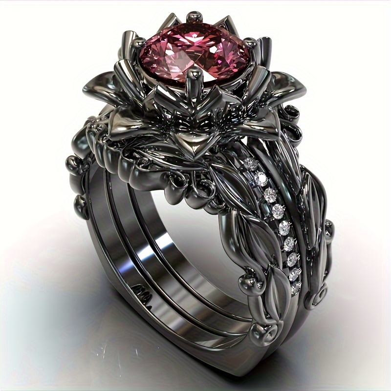 

3-piece Set Of Fashionable Ladies' Elegant Lotus Shaped Rings, Perfect Gifts For Ladies' Engagement, Wedding, Anniversary, And Jewelry