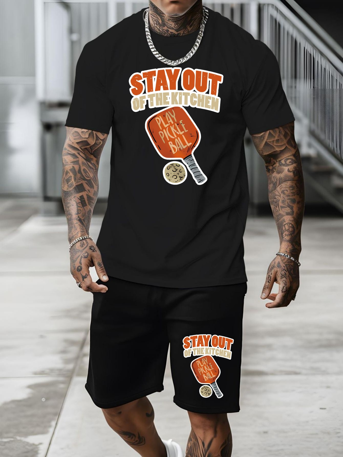 conjunto chándal casual temática pickleball hombre: camiseta