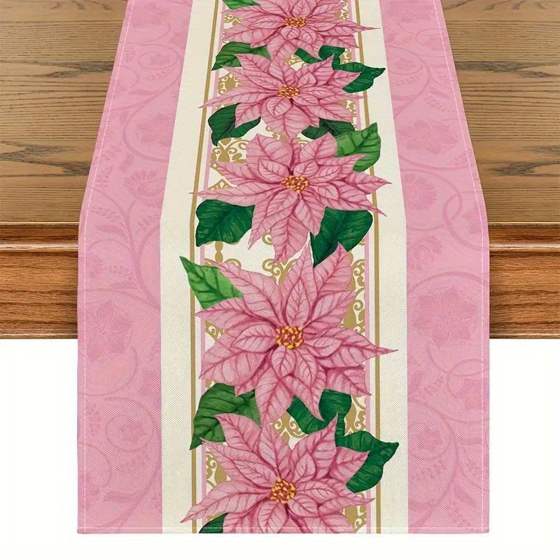 

Festive Christmas Table Runner With Watercolor Poinsettias - Perfect For Home And Party Decor
