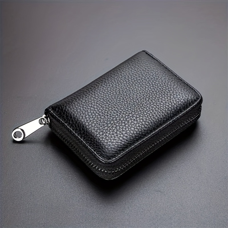 TEMU Business Card Holder For Men - Pu Leather Zipper Wallet With 20 Slots - Professional Black Card Case For Going Out - Ideal Gift - Unit: 1 Piece