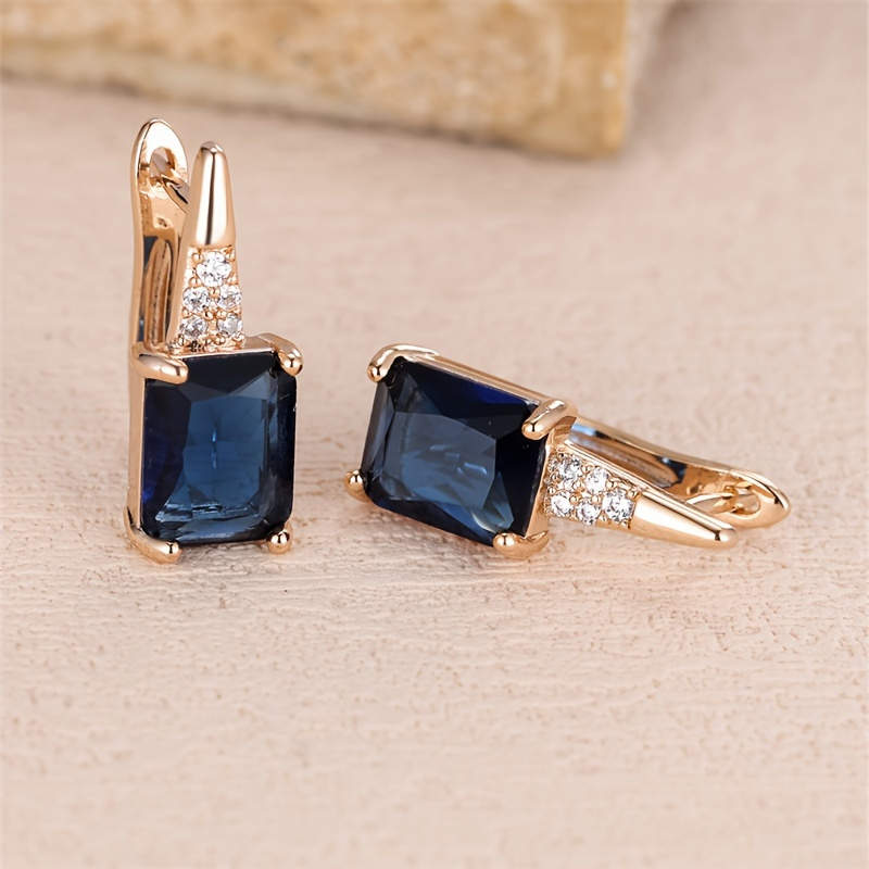 

1 Pair Sparkling Square Blue Zirconia Earrings For Women, Party Everyday Jewelry