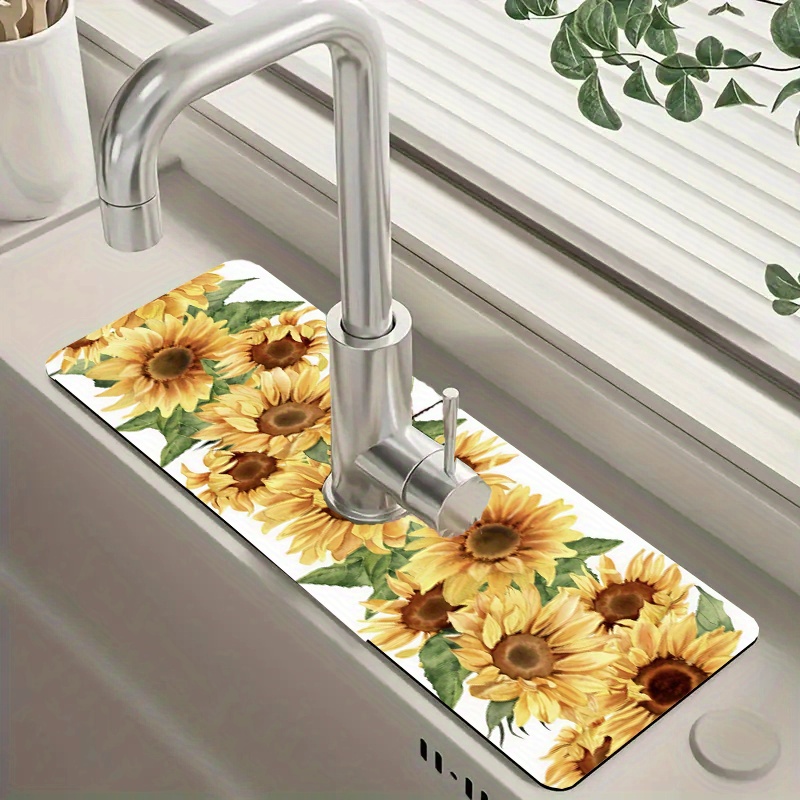 

Sunflower-themed Faucet - Polyester, Moisture-proof Countertop Mat For Kitchen & Bathroom - Accessory Sunflower Bathroom Decor Faucet Mat For Kitchen Sink