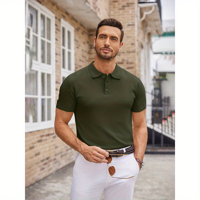 

Mens Knit Polo Shirts Casual Short Sleeve Button Down Polo Shirt Shirts