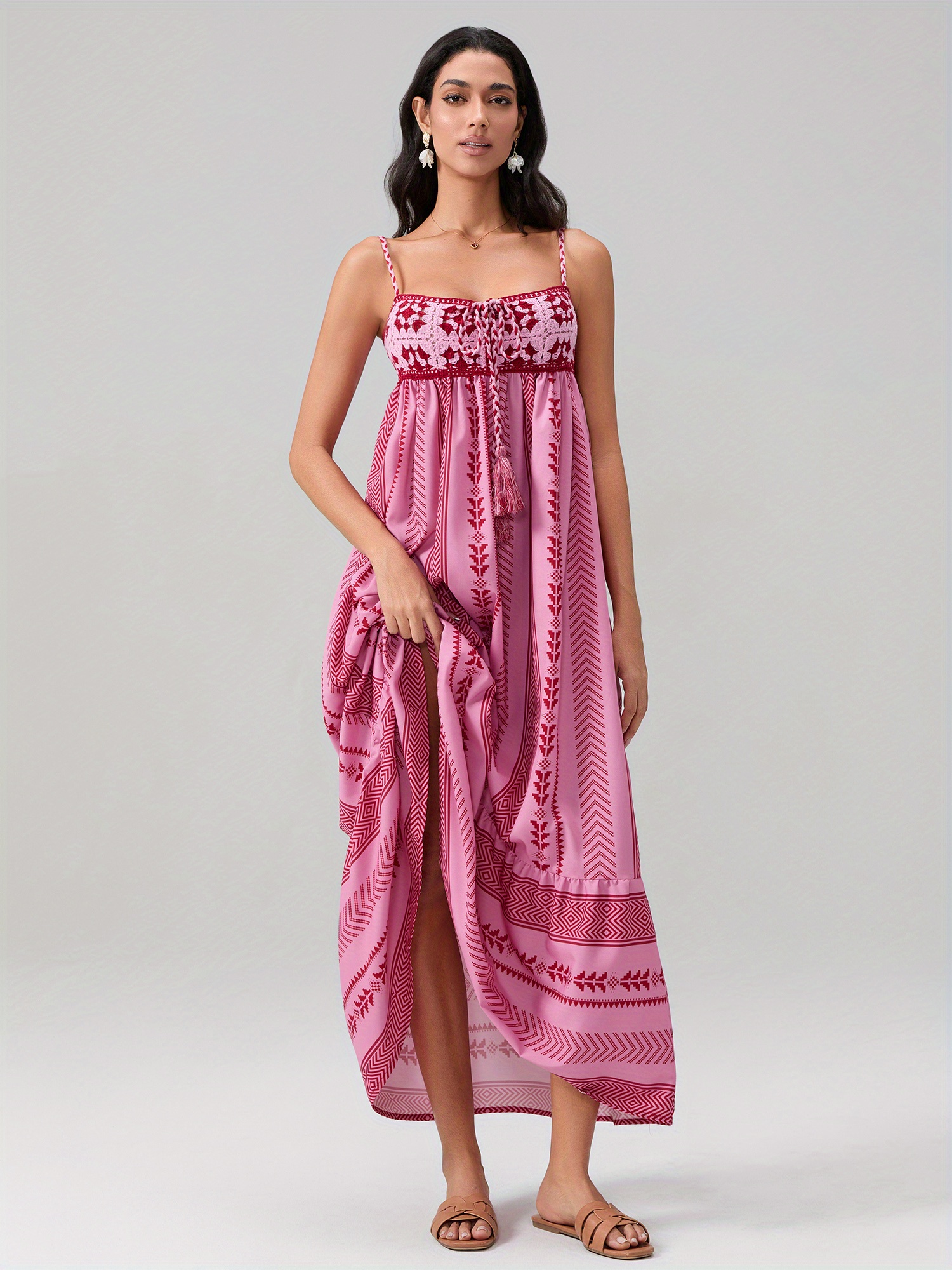 women summer sleeveless flowy dress casual geometric print - Temu