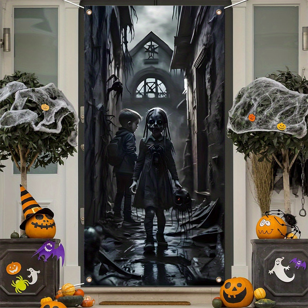 

Spooky & Sweet Halloween Banner - Polyester, Trick Or Treat Theme For Indoor/outdoor Decor, Front Door & Wall Art