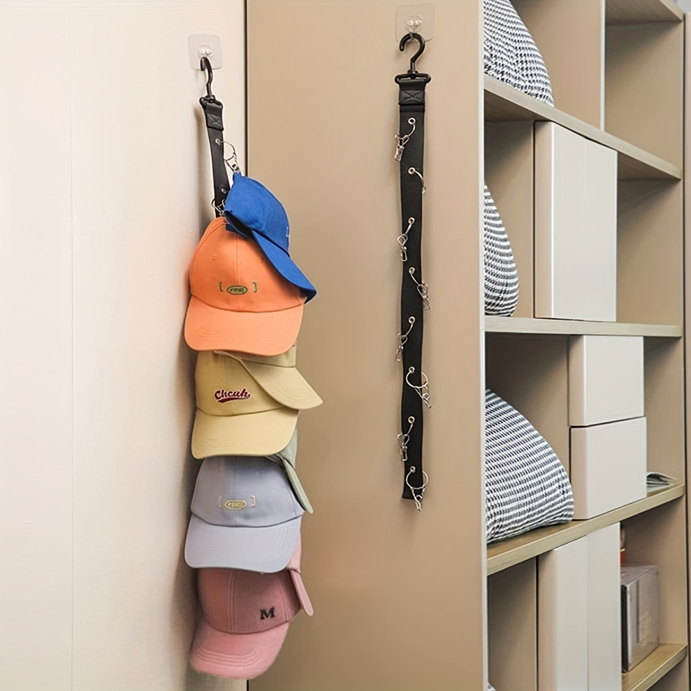 space saving stainless steel hat rack with 8 clips holds 16 baseball caps wall mounted organizer for home dorm details 1