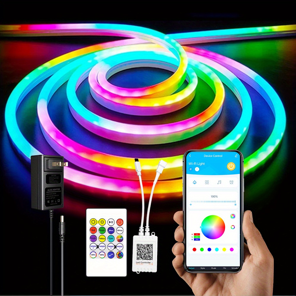 

Rgbww Neon Lights With Ir Remote, Led Light Strips App Control With Dynamic Music Modes, Neon Rope Lights 16.4ft, Outdoor Rope Lights For Bedroom, Living, Gaming, Party Decoration