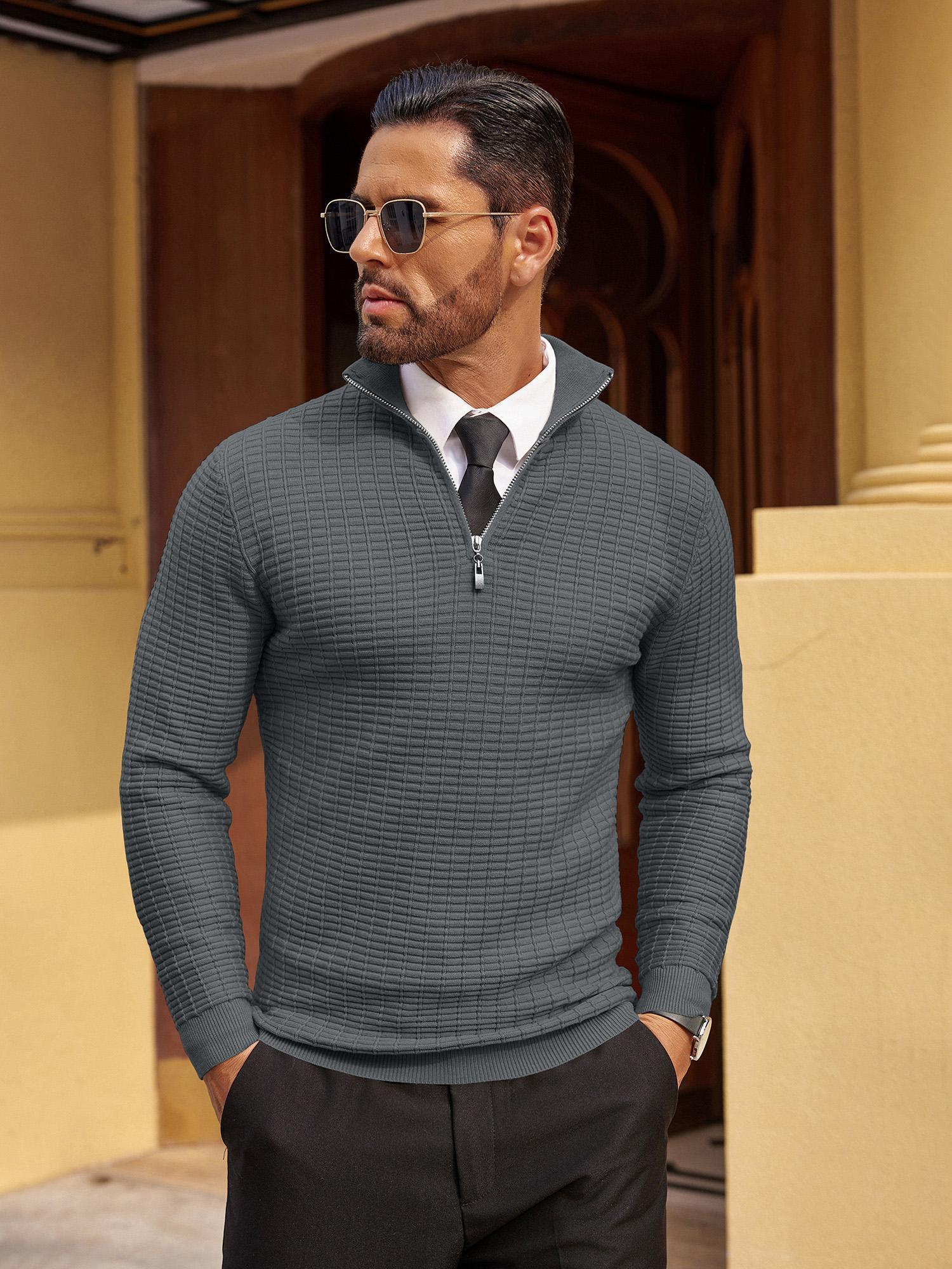 1pc *'S Viscose Quarter Zip Sweater Casual Stand Collar, Solid Color,  Knit Fabric Stretch, Lightweight Pullover for Winter