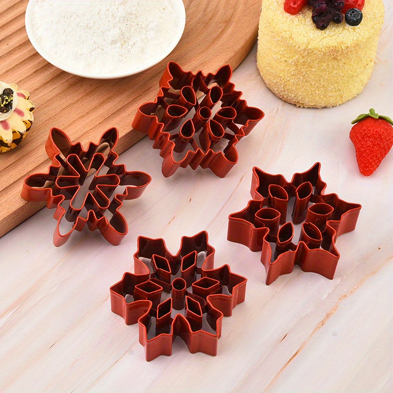 

4pcs Stainless Steel Cookie & Chocolate Mold Set - Geometric Shapes For Diy Baking, Christmas Snowflakes & Mousse Circles