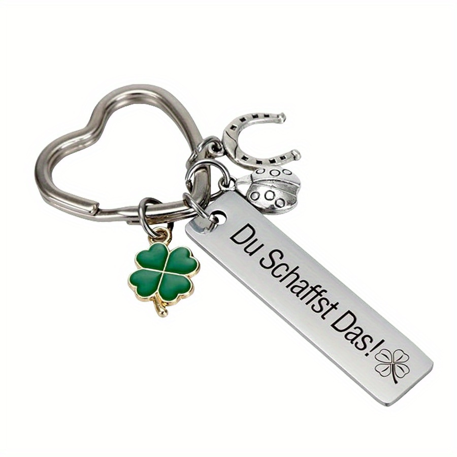 Love Circle Ladybug Horseshoe Clover Strip Du Schaffst Das Stainless Steel Keychain