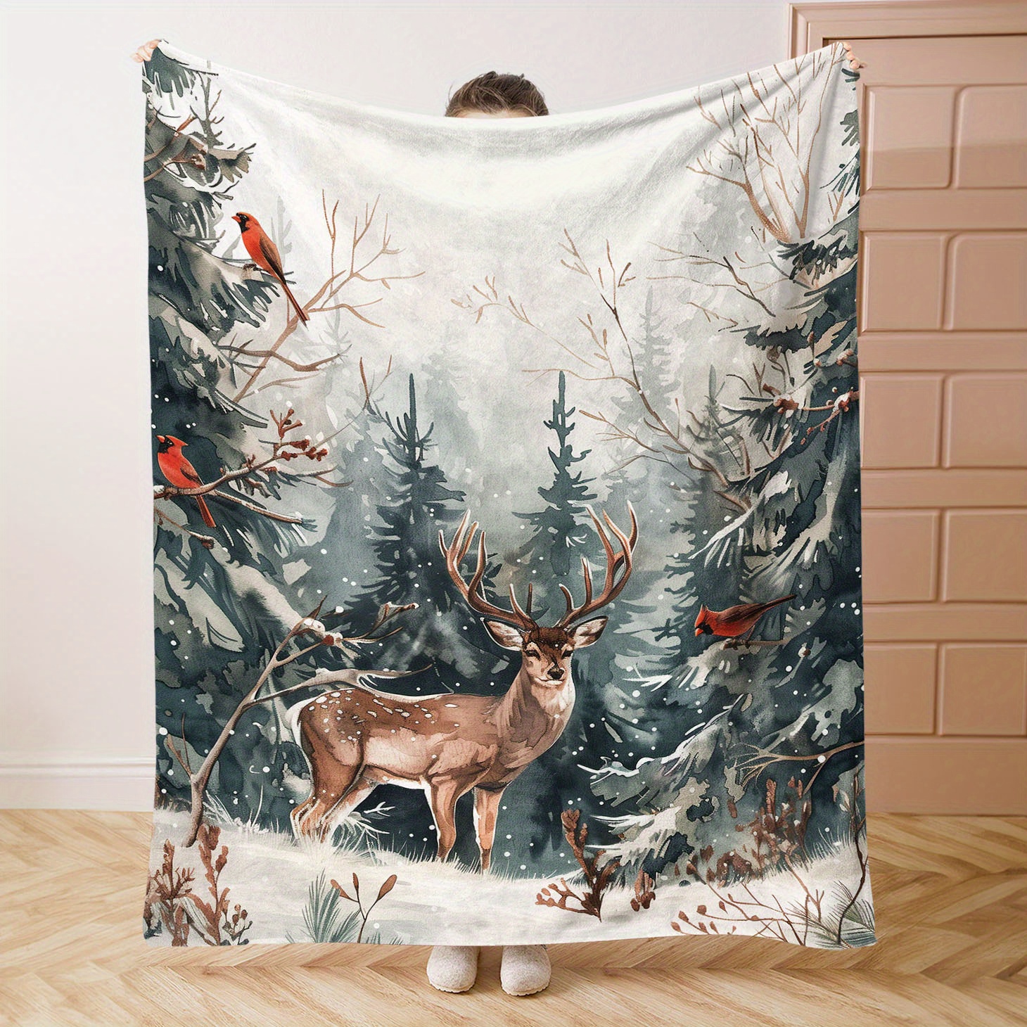 

Reindeer Watercolor Print Flannel Blanket - Soft And Comfortable Throw For Bed, Sofa, Office, Or Camping - In 4 Sizes