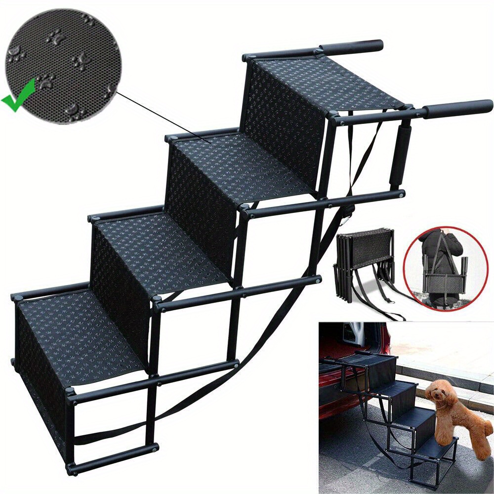 Temu 4-Step Folding Portable Car Ramp - Adjustable Height, Non-Slip Steps With Safety Tether, Foam Padded & Anti-Slip Rubber Feet For Easy Vehicle-image