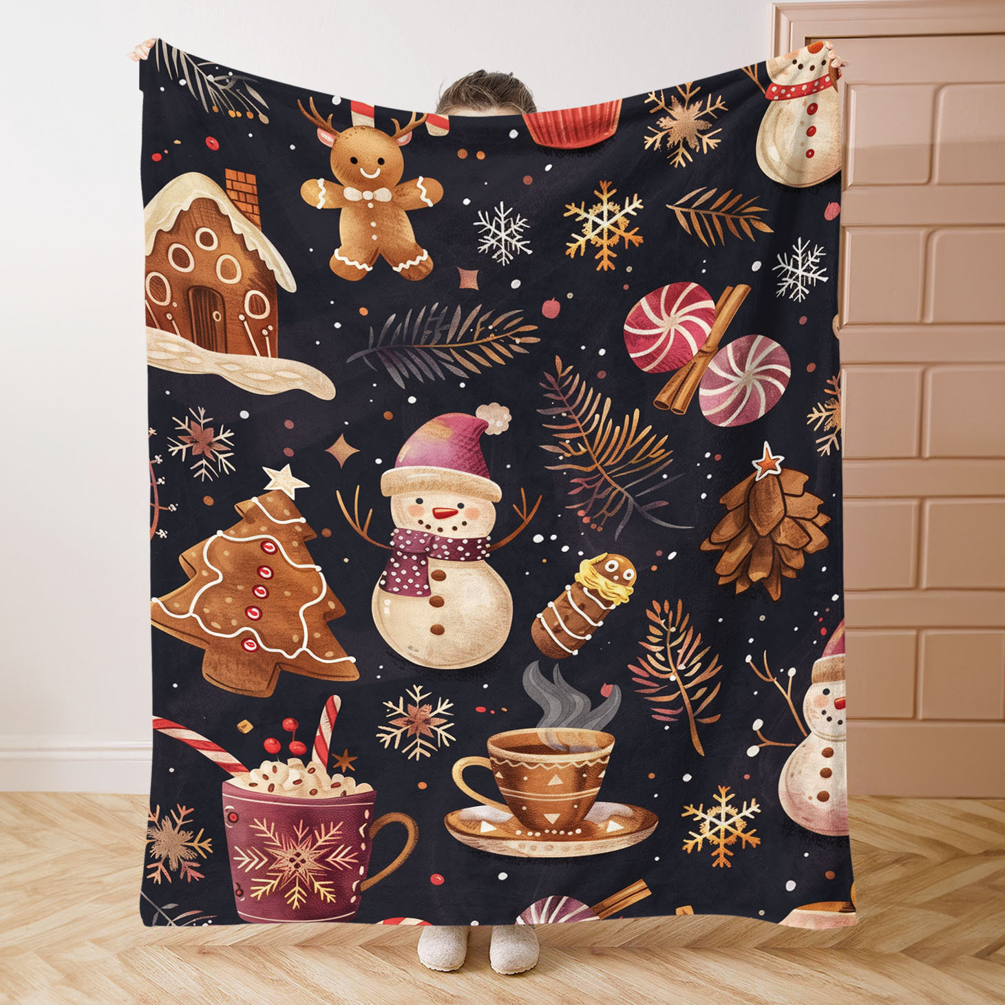 

Couverture de Noël en flanelle de polyester tricotée - Couverture douce et confortable à imprimé numérique toutes avec des illustrations de dessins animés du du siècle, poids du tissu de 200 à