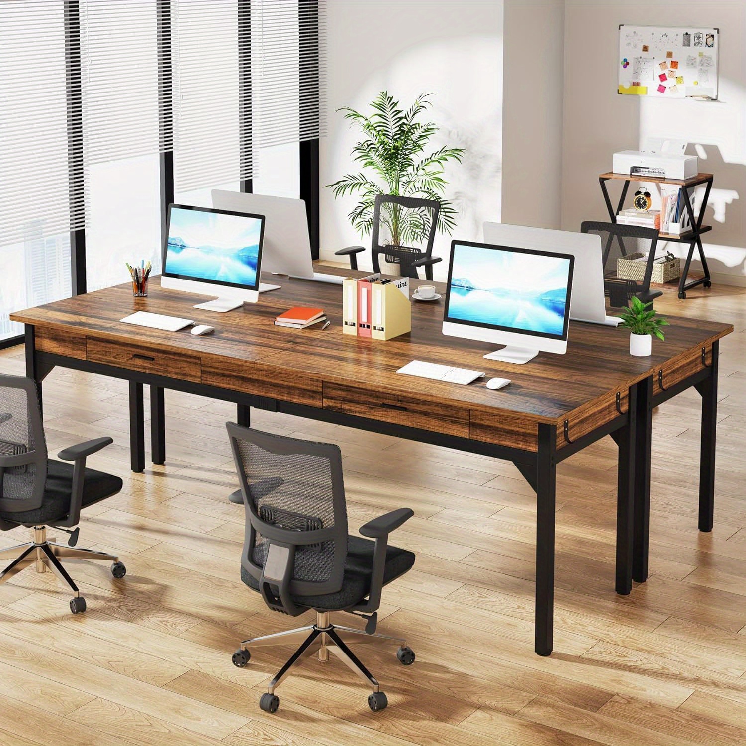 

Little Tree Double Desk, 78.7-inch Extra-long Computer Desk, Large Desk, Study Table, Desk. Suitable For Home Office And Study