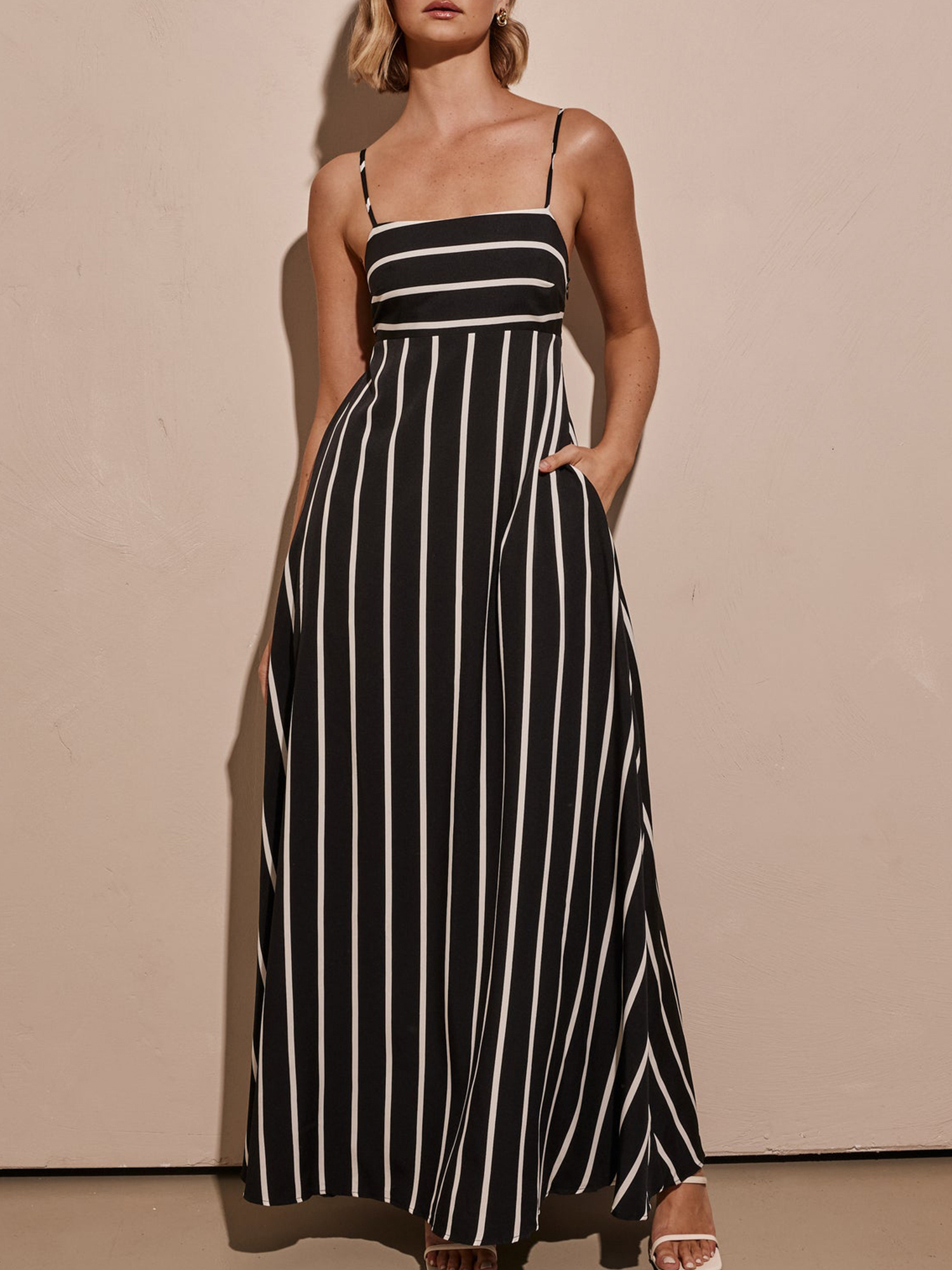 backless sparkly dress Layton Striped Halter Maxi Dress-Yellow main image 0