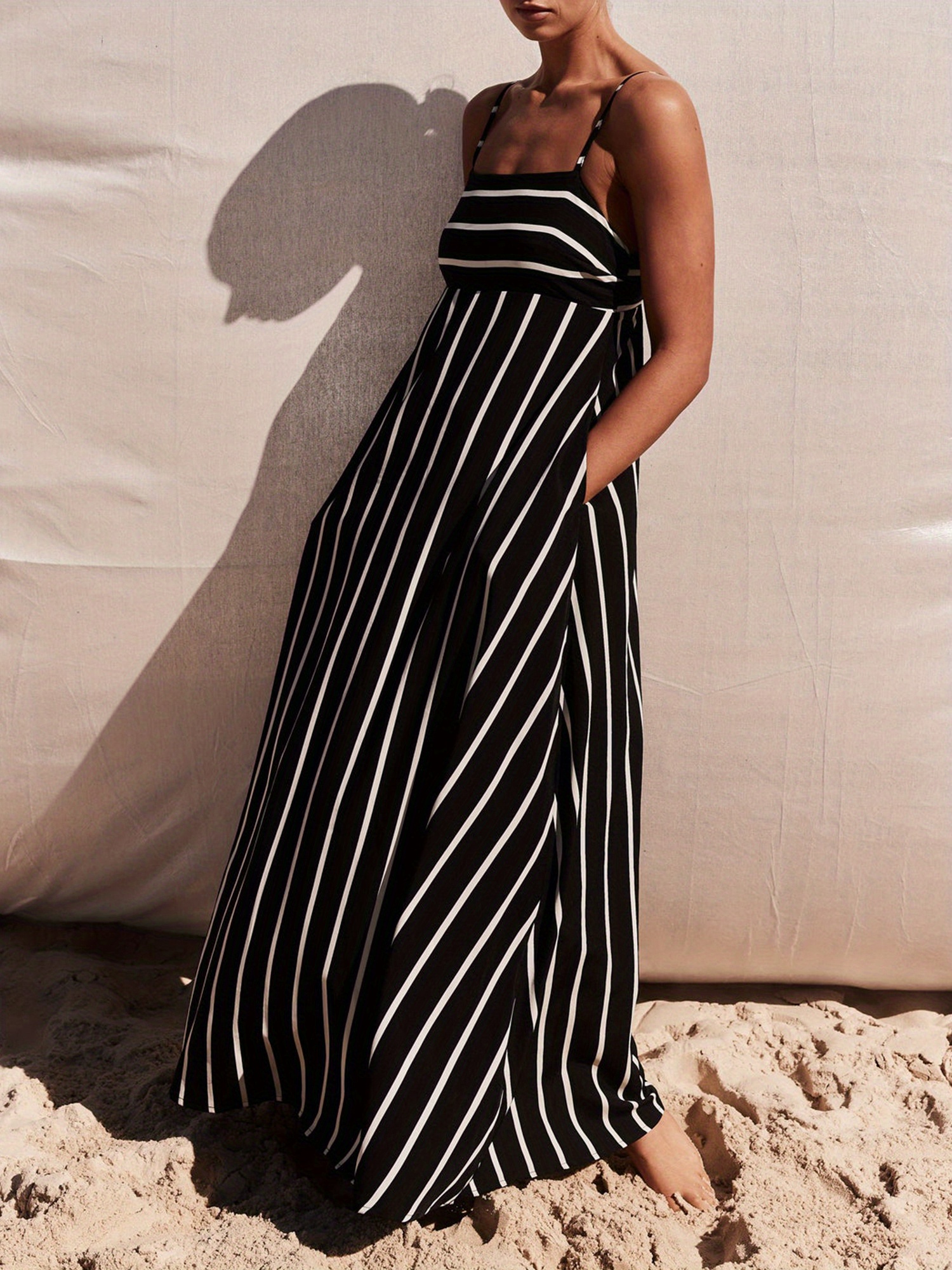women striped sleeveless maxi dress swing aline midi dress - Temu