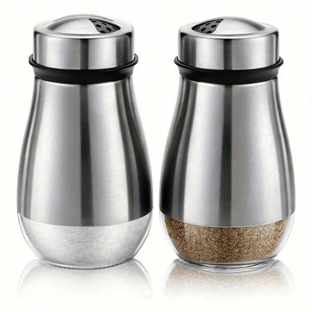 

2pcs Salt & Pepper Shaker Set With Adjustable Pour Holes - Refillable, Stainless Steel & Dispensers For Kitchen And Restaurant Use