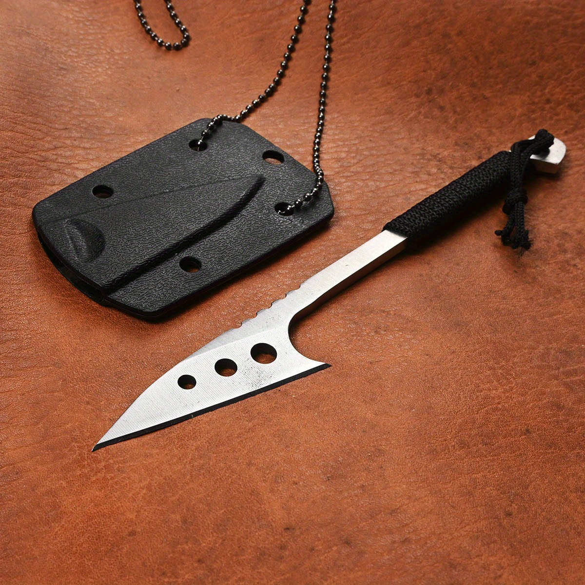 Black Rope Handle Survival Fishing Camping Fixed Blade Knife - Temu