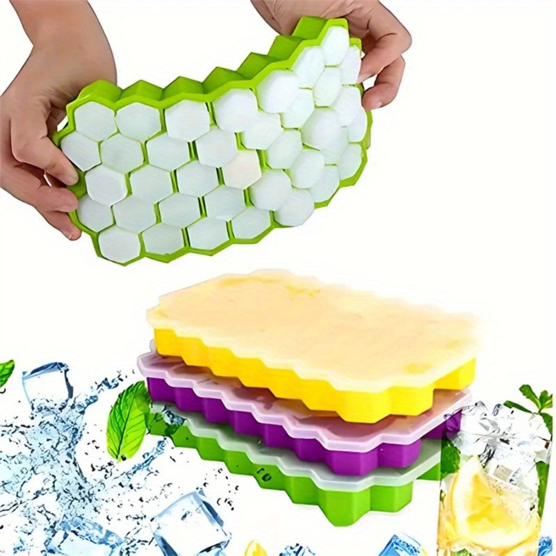 

Silicone Honeycomb Ice Cube Tray With Lid - 37 Compartments, Flexible Ice Maker For Summer Drinks, Bpa Free, Easy Release & Clean, Stackable Mold For Freezer, Cold Beverage Essential - 1pc