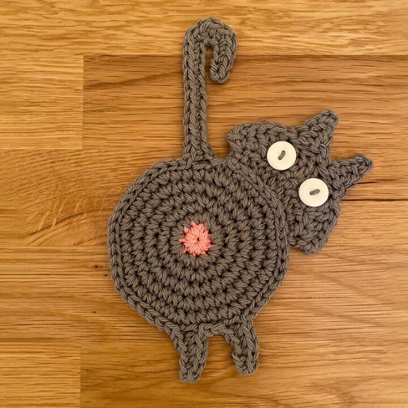 

Cotton Handmade Cat Butt Trivet Set, Woven Coasters For Dining & Kitchen Table Decor - Heat-resistant Mats Pack