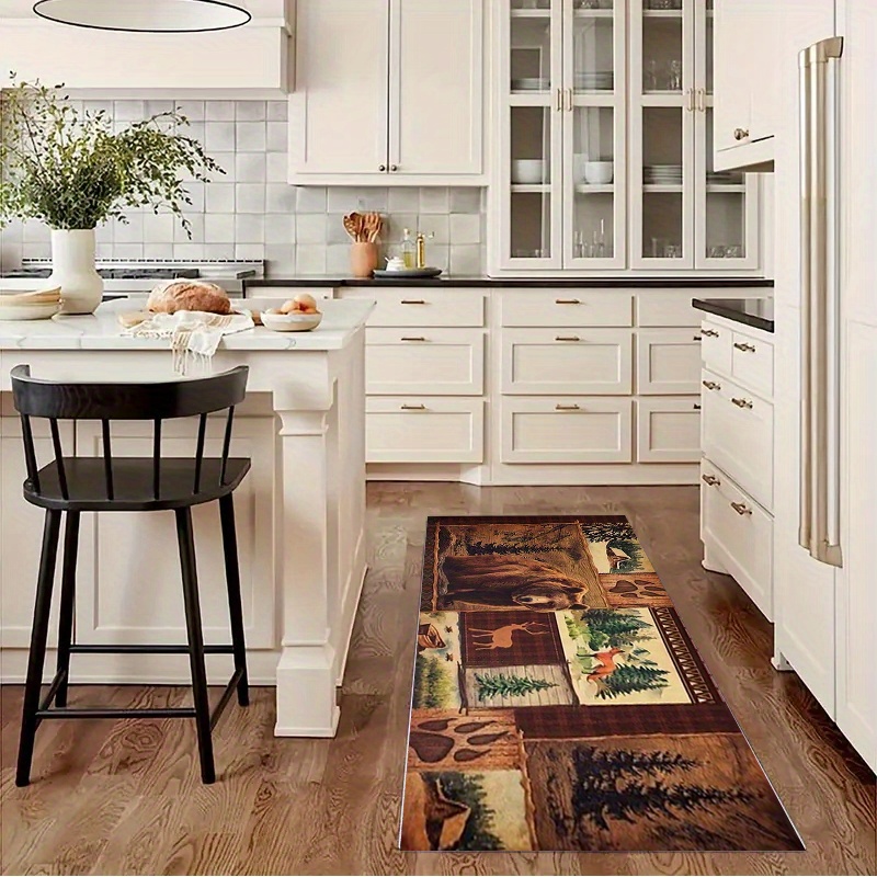 

Rustic Cabin Washable Polyester Runner Rugs - Non-slip, Absorbent Mats For Kitchen, Bedroom, Living Room, And Laundry - Machine Wash Safe - Decorative Wildlife Print