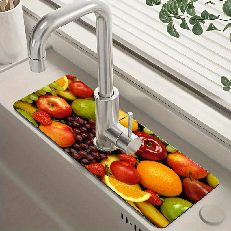 

1pc Fruit Print Faucet Splash Guard - Polyester Countertop Drain Mat For Kitchen & Bathroom, Moisture-proof And Anti-splash Pad