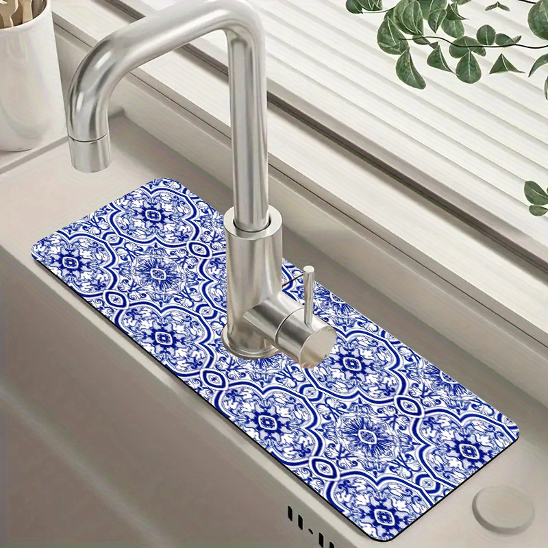 

Bohemian Ethnic Style Printed Faucet Drying Mat, 1pc Synthesis100% Polyester Multi-purpose Kitchen And Bathroom Countertop Protector, Anti-moisture Non-slip Sink Drain Pad