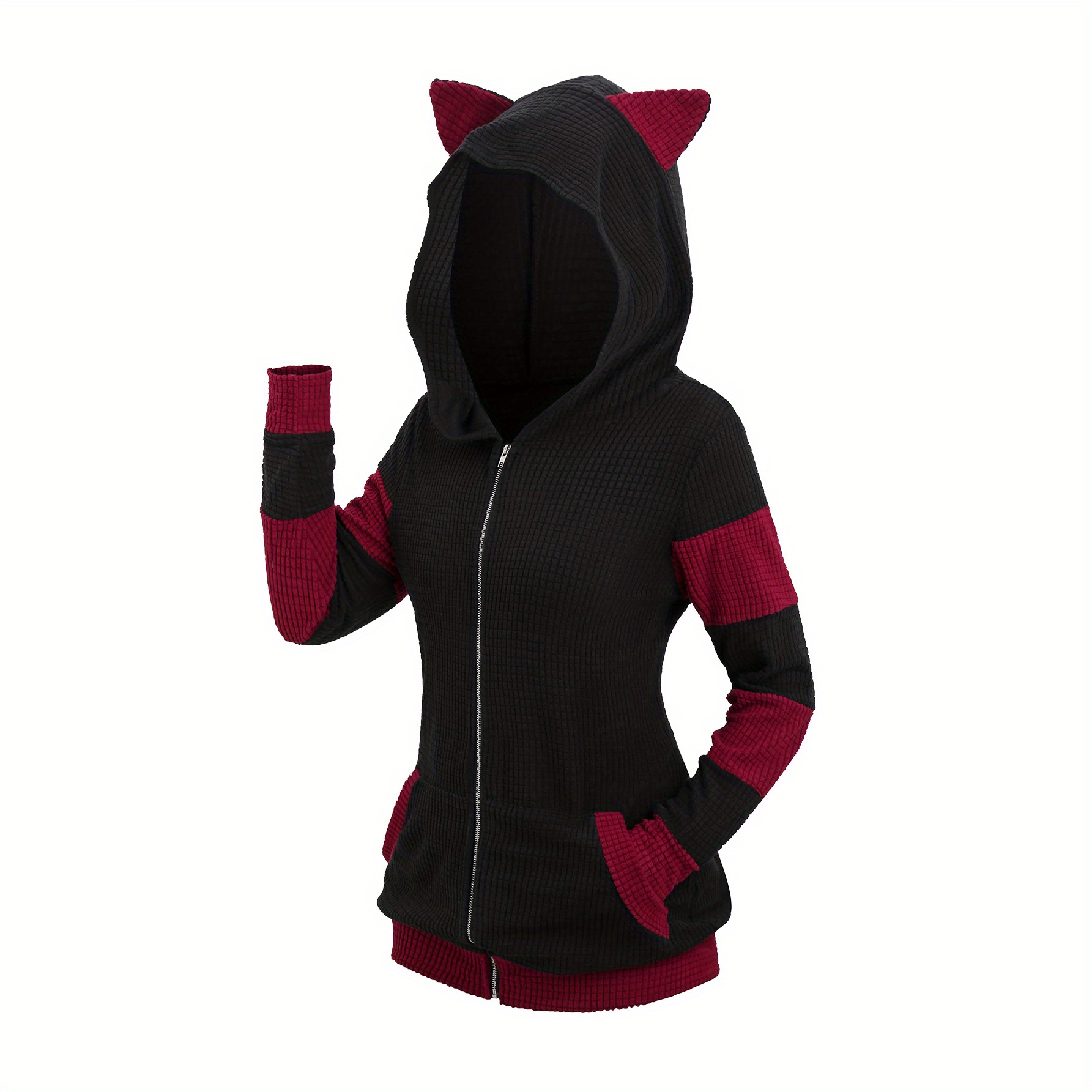 

Plus Size Cat Hooded , Long Sleeve Outwear For Fall & , Women's Plus Size Clothing