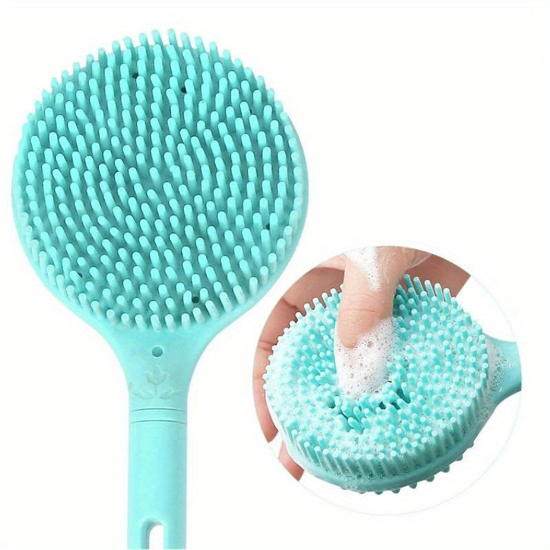 1pc turquoise silicone long handle body brush double sided exfoliating massage shower tool with soft bristles 15 7 length for   back relief smooth light beige care body exfoliation tool doublesided brush   beige scrubber Product details 1