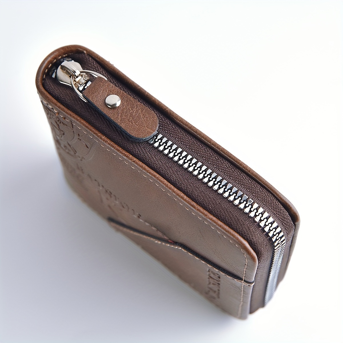 premium mens   leather wallet with trendy letter print zipper closure 10 card slots vintage retro embossing ideal easter birthday anniversary gift for stylish men