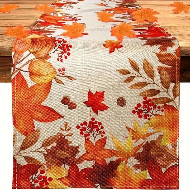 

Autumn Maple Leaf Table Runner, Polyester Machine-woven Tablecloth, Rectangular Thanksgiving Decor, Seasonal Holiday Dining Table Decoration For Home Kitchen Party Supplies