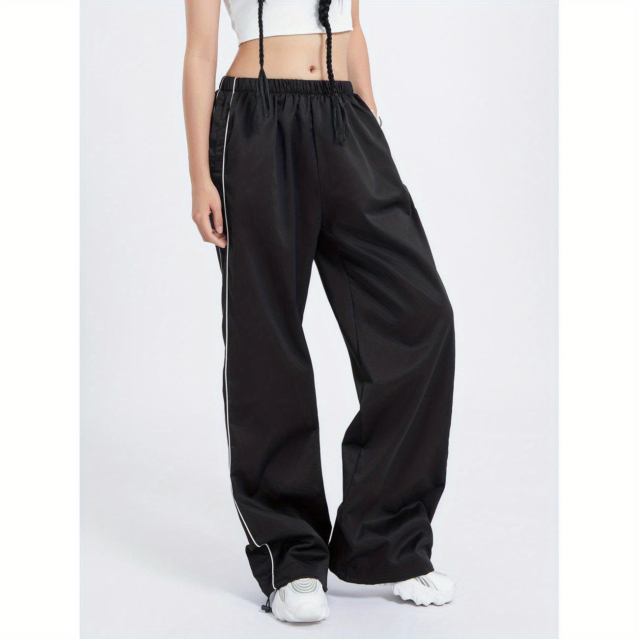 

Baggy Cargo Parachute Pants For Women Trendy Drawstring Elastic Waist Loose Wide Leg Trackpants With Pockets For Streetwear