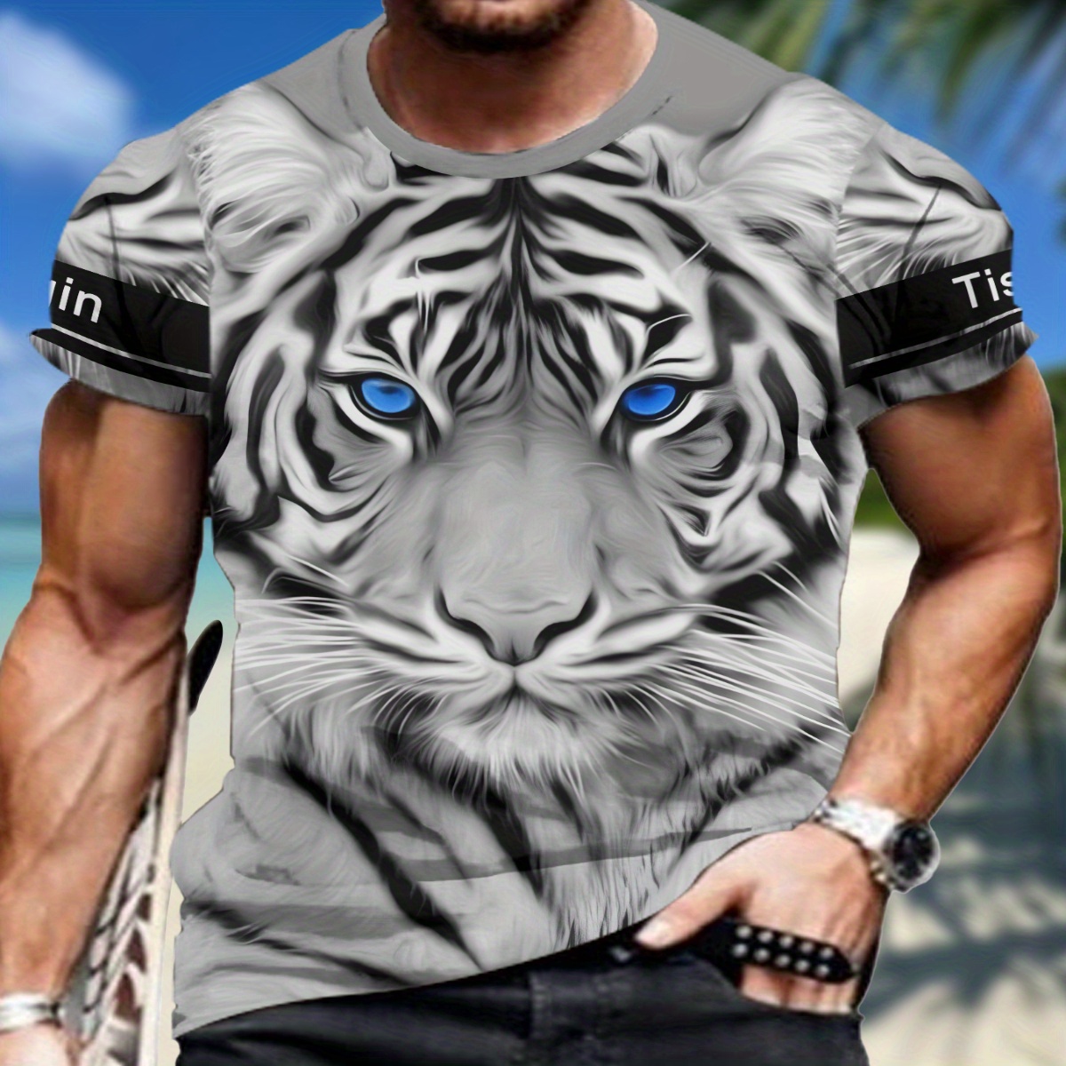 

Men's Lion T-shirt, Casual Short Sleeve Crew Neck Tee, Men's Clothing For Summer Outdoor