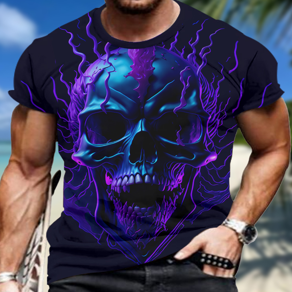 

T-shirt 3d Adult Outdoor Casual T-shirt Trendy Men's -denim T-shirt Sports T-shirt Men's Adult Men's T-shirt Tiger T-shirt