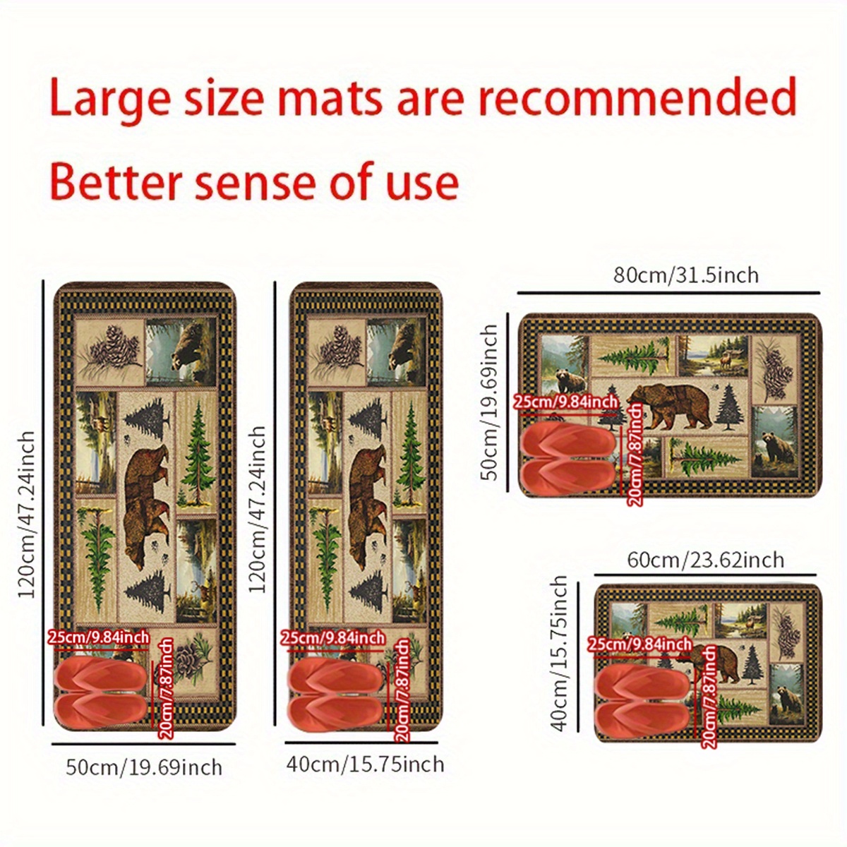 rustic wildlife and pine tree print non slip bath mat 1cm thick polyester flannel memory foam quick dry absorbent bathroom rug with antislip backing machine washable christmas ready Product details 4