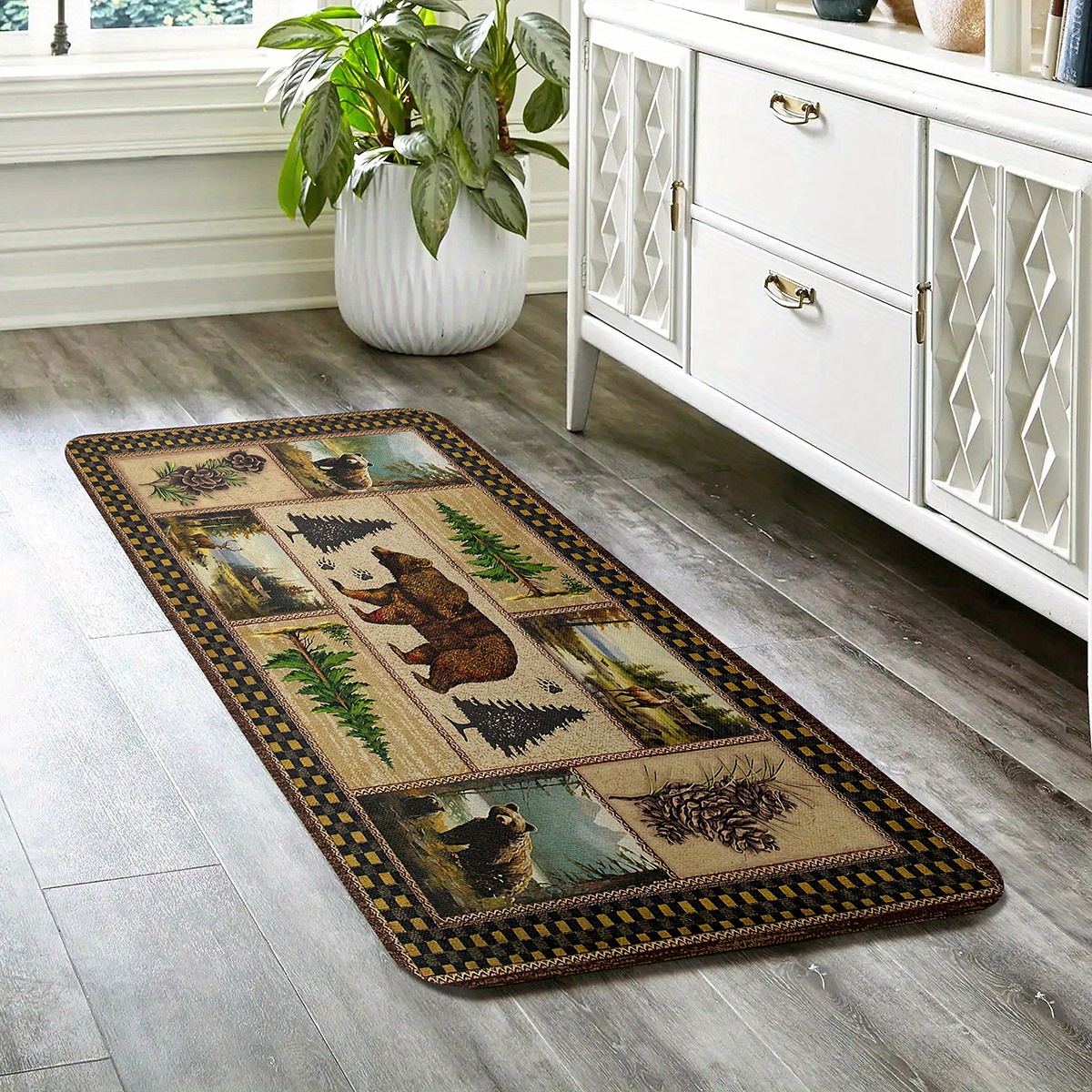 rustic wildlife and pine tree print non slip bath mat 1cm thick polyester flannel memory foam quick dry absorbent bathroom rug with antislip backing machine washable christmas ready Product details 2