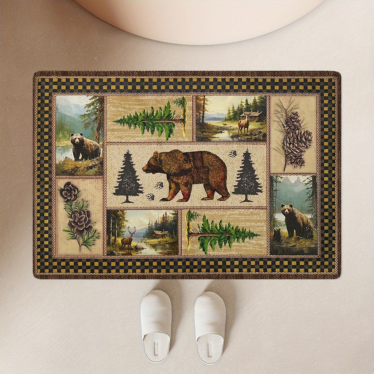 rustic wildlife and pine tree print non slip bath mat 1cm thick polyester flannel memory foam quick dry absorbent bathroom rug with antislip backing machine washable christmas ready Product details 9