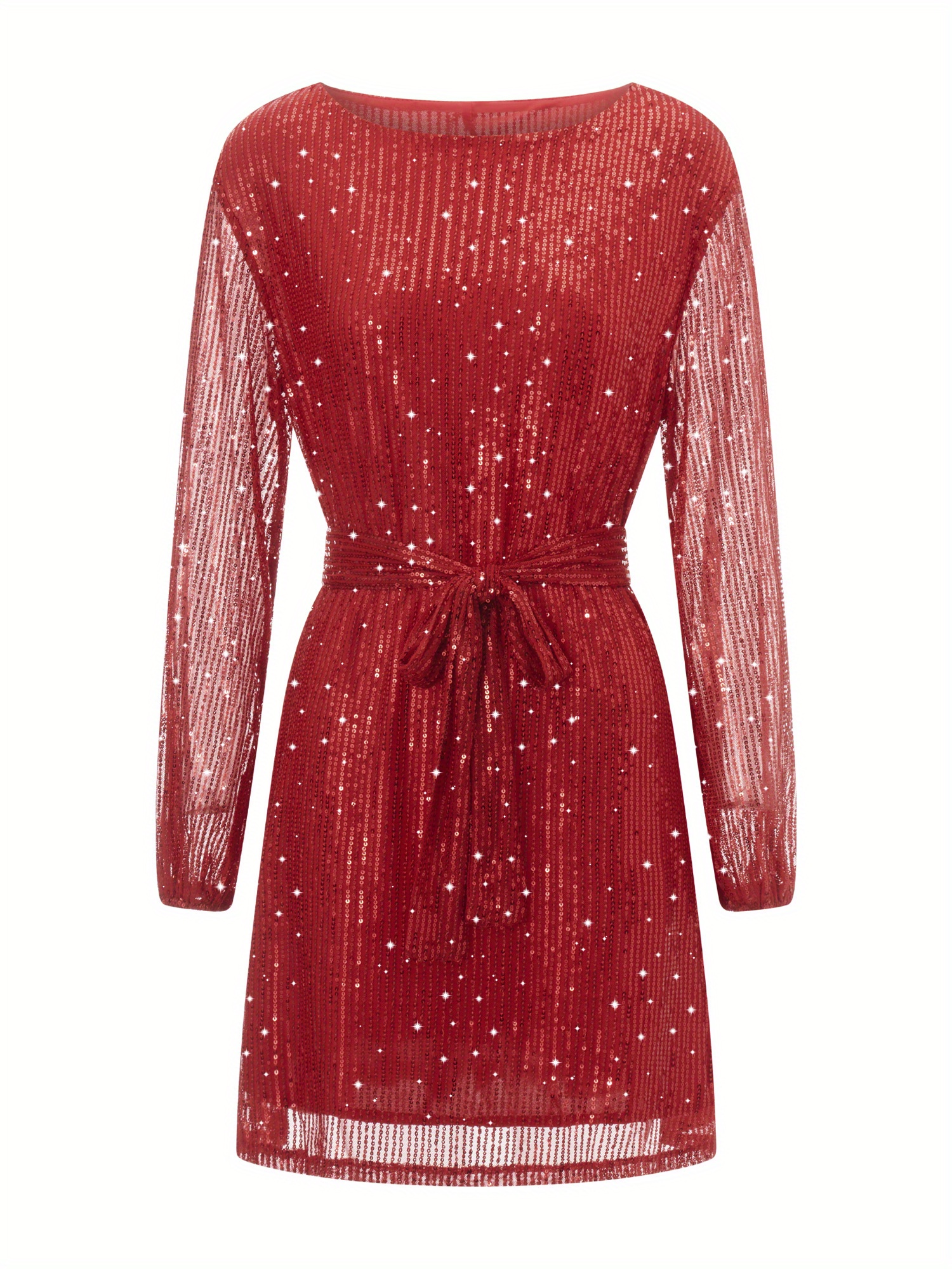 womens sequin party dress sparkle long sleeve round neck - Temu