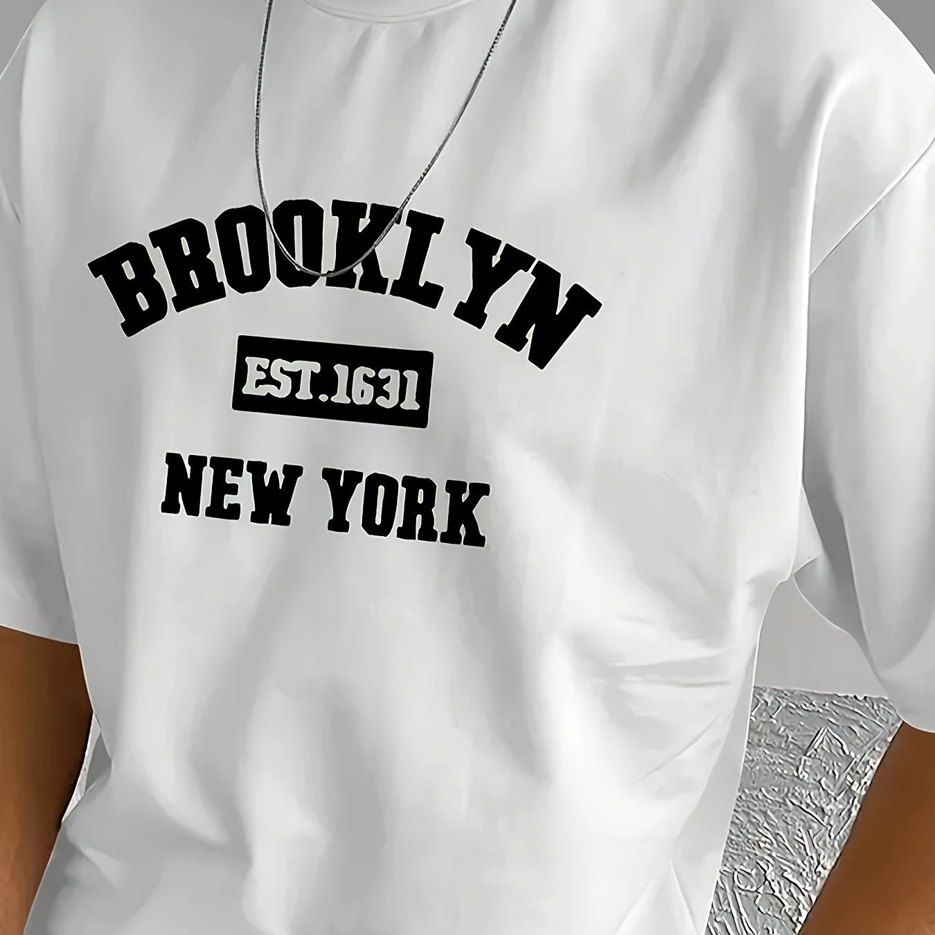 

Brooklyn Letter Print Men's Crew Neck Short Sleeve Cotton T-shirt, Casual Summer T-shirt For Everyday Wear And Vacation Spots