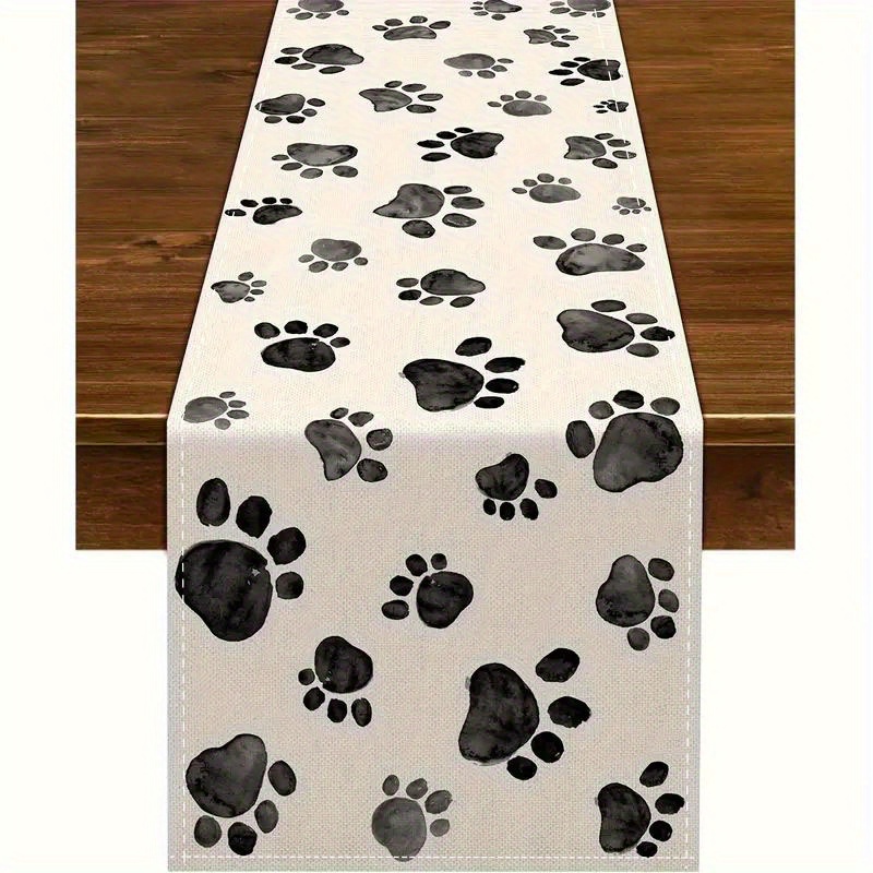 

1pc, Polyester Dog Paw Print Table Runner, Rectangular, Farmhouse Kitchen Home Decor, Thanksgiving Holiday, Knit Fabric, Birthday Party Decoration