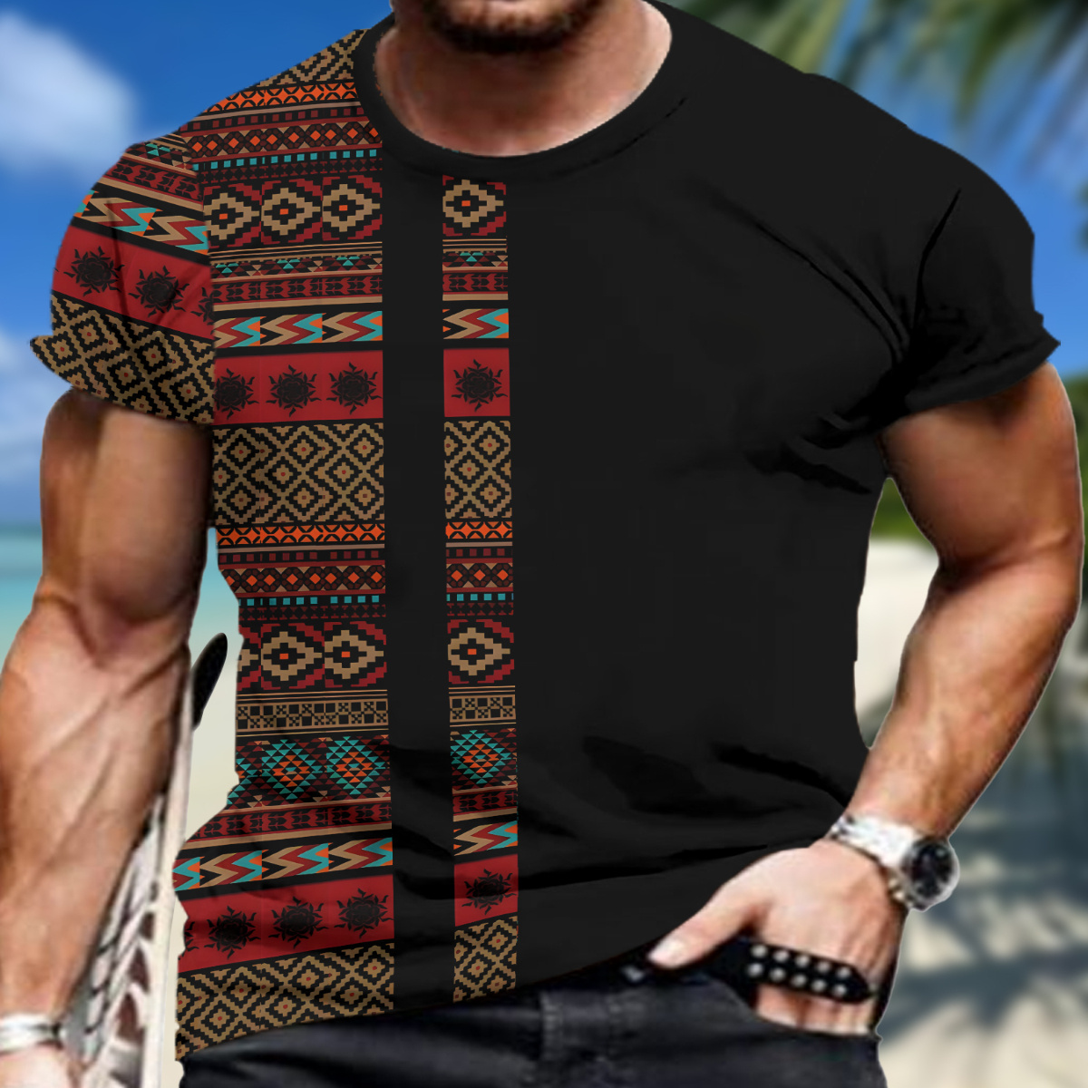 

Men's Casual Outdoor T-shirt With Random Print, Polyester , Moisture-wicking, Quick-drying, And Breathable