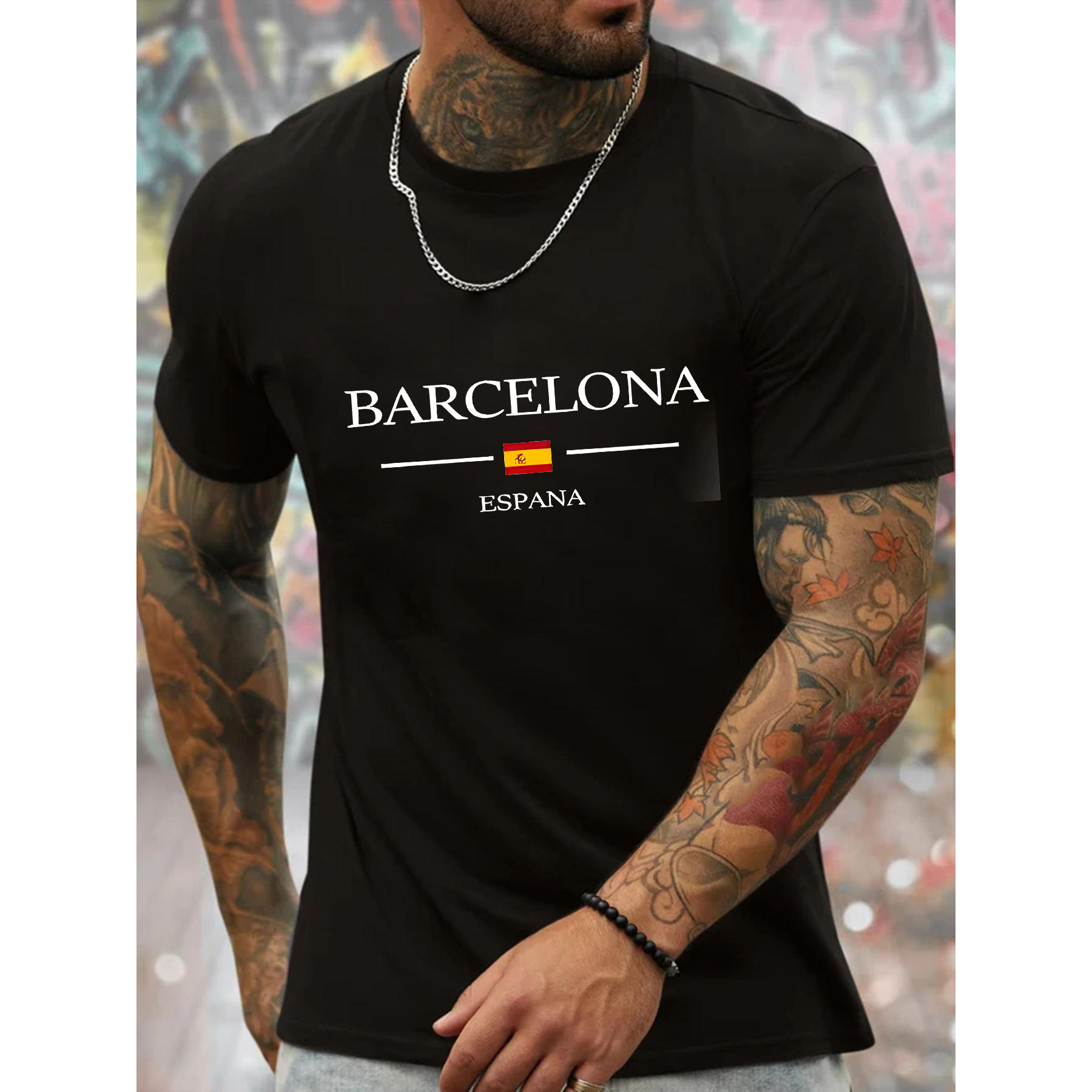 

Men's Barcelona Spain Graphic Tee - Casual Crew Neck Short Sleeve, Lightweight Polyester Summer Shirt With Spanish