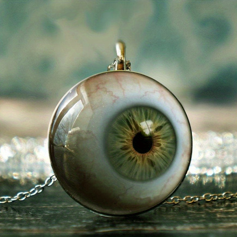 TEMU Elegant White Eyeball Glass Pendant Necklace - Eerie Halloween Statement Jewelry For Ladies - Gothic Costume , Ideal For Party Presents.